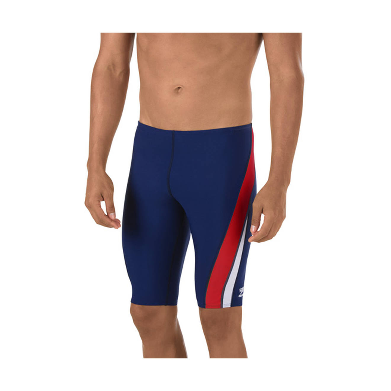 Speedo Mens Launch Splice Endurance Jammer Swimsuit - Navy, Red and White