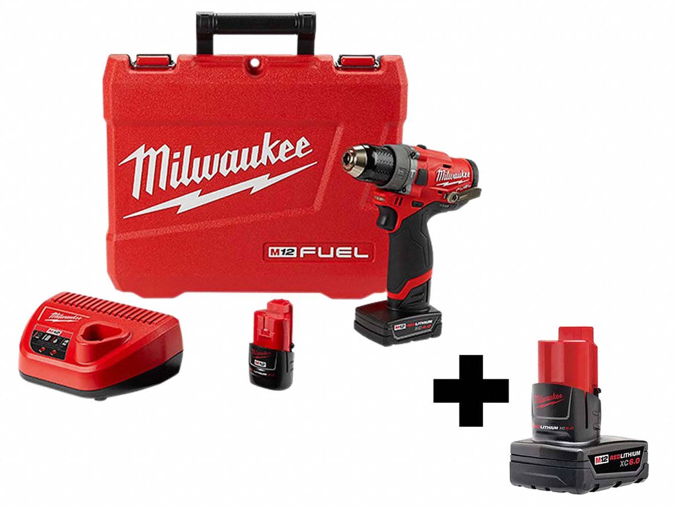 Milwaukee 2504-22 M12 Fuel Lithium Ion Hammer Drill Kit - with 4.0ah and 2.0ah Battery and Hard Case