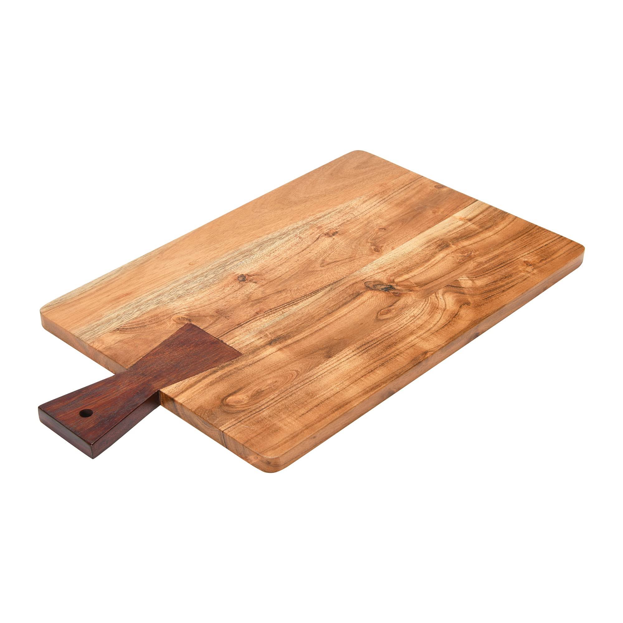 Creative Co-op Acacia Wood Cheese/Serving W Handle Cutting Board, 19" x 11", Natural