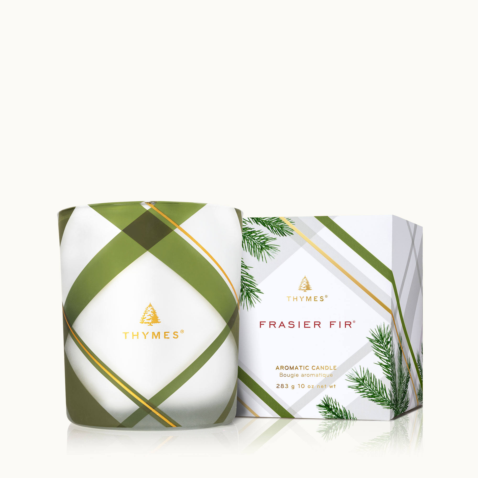 Thymes Frasier Fir Frosted Plaid Medium Poured Candle