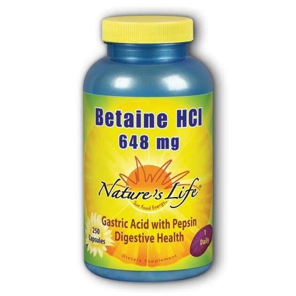 Nature's Life Betaine HCLSupplement - 648mg, 250 Capsules