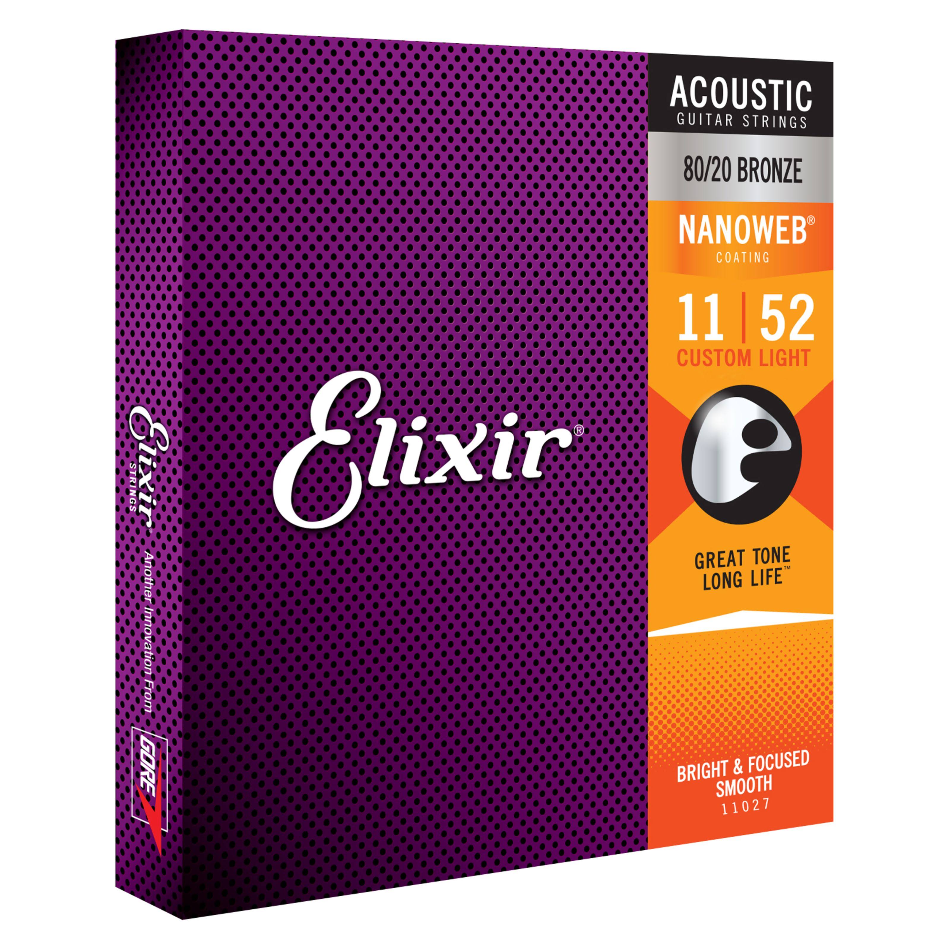 Elixir Strings Acoustic 80/20 Bronze Guitar Strings - Custom Light Gauge