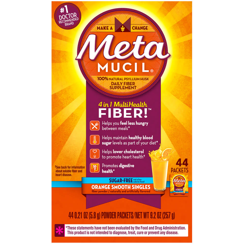 Metamucil Multihealth Fiber Singles - Orange Smooth , 44 Powder Packets, 257g