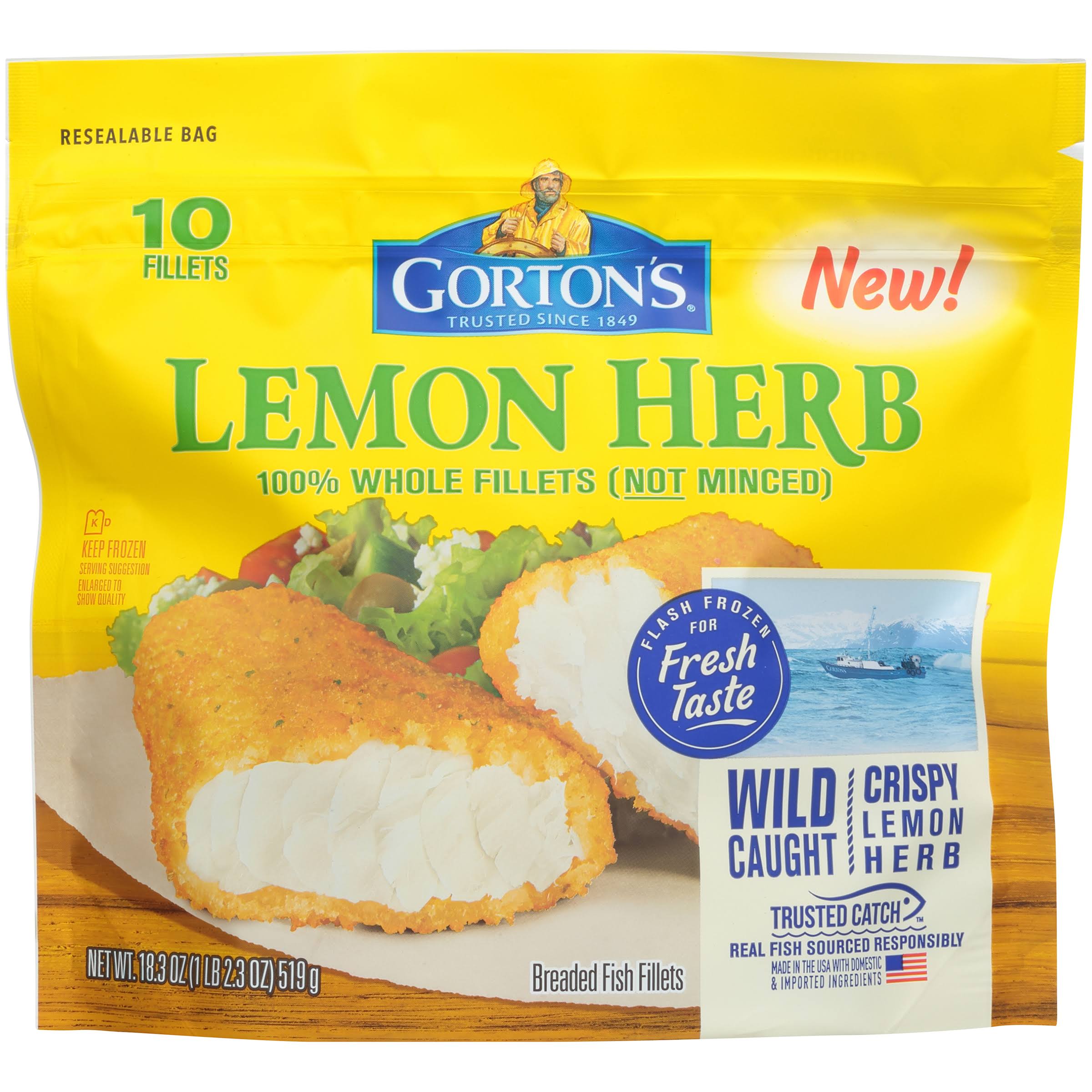 Gortons Fish Fillets, Lemon Herb - 10 fillets, 18.3 oz