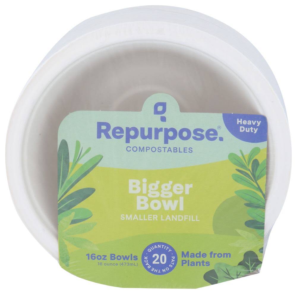Repurpose 100 Percent Plant Based Bagasse Bowls - 16oz, 20 Count
