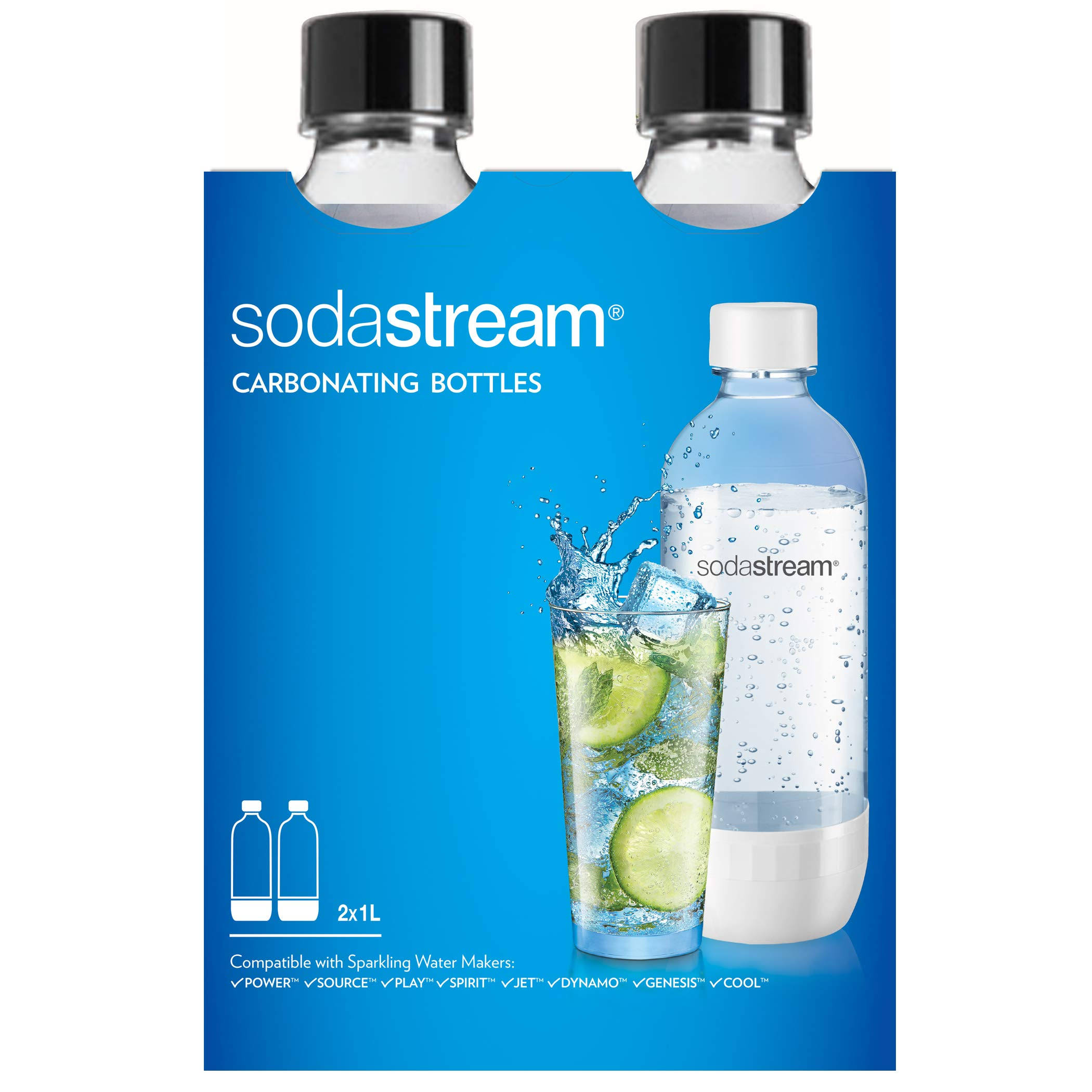 SodaStream 1L Dishwasher Safe Carbonating Bottles - Black (Twin Pack)