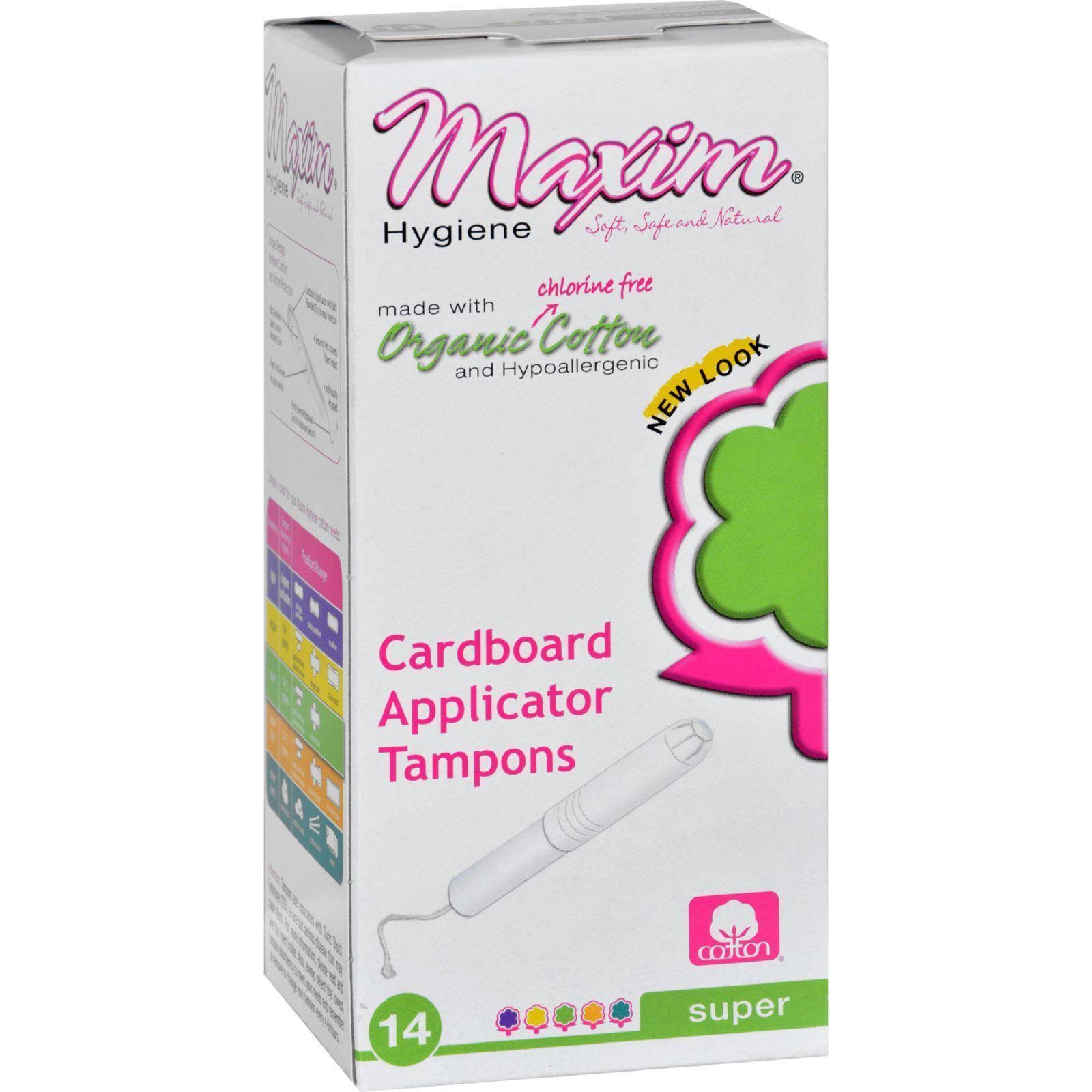 Maxim Hygiene Organic Cotton Tampons - Super, Cardboard Applicator, 14ct