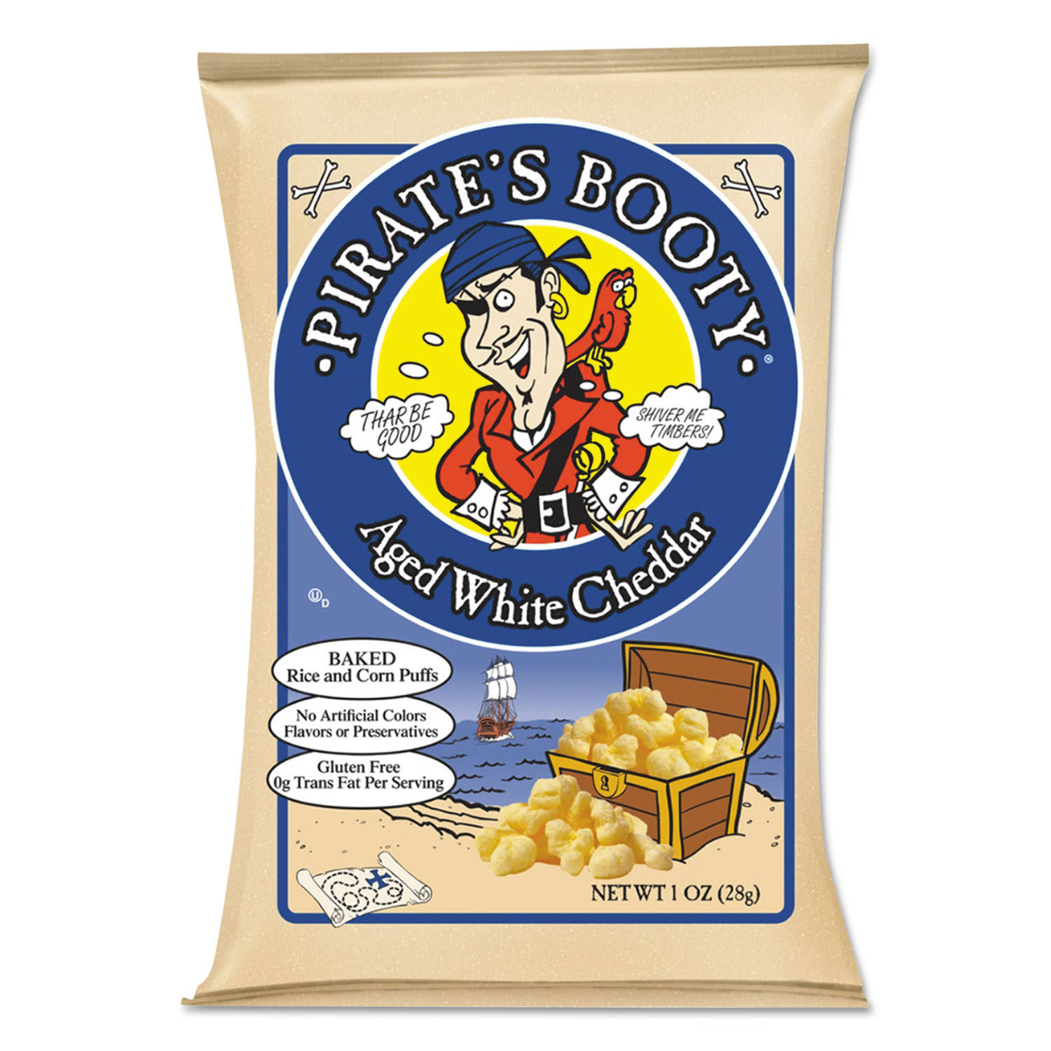 Pirate's Booty Baked Rice And Corn Puffs - Aged White Cheddar, 28g