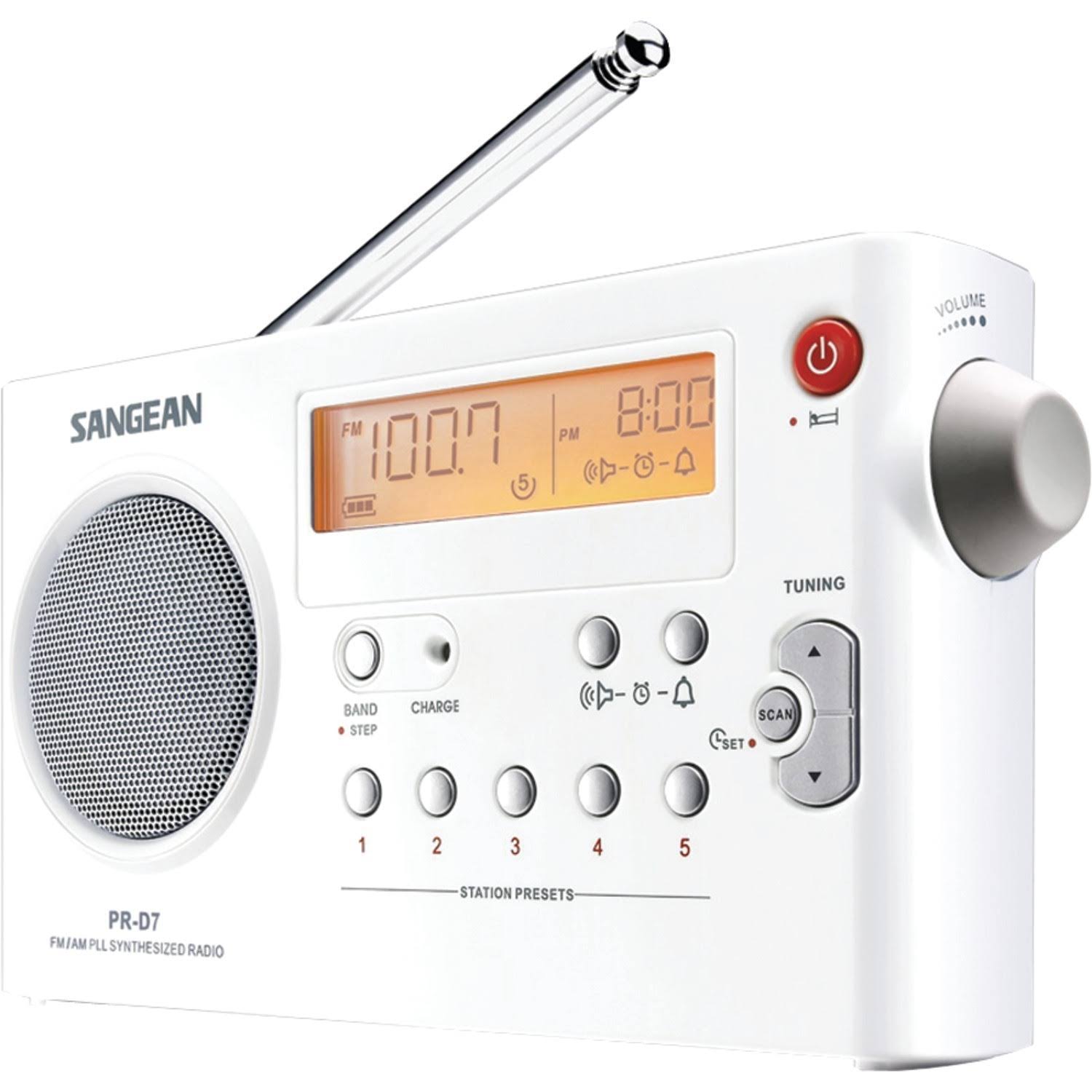 Sangean PR-D7 AM FM Digital Rechargeable Portable Radio - White