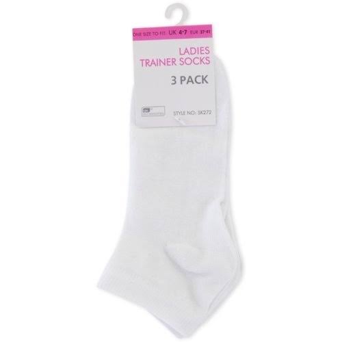 RJM Ladies Trainer Socks - White, 3pk, 4 UK to 7 UK