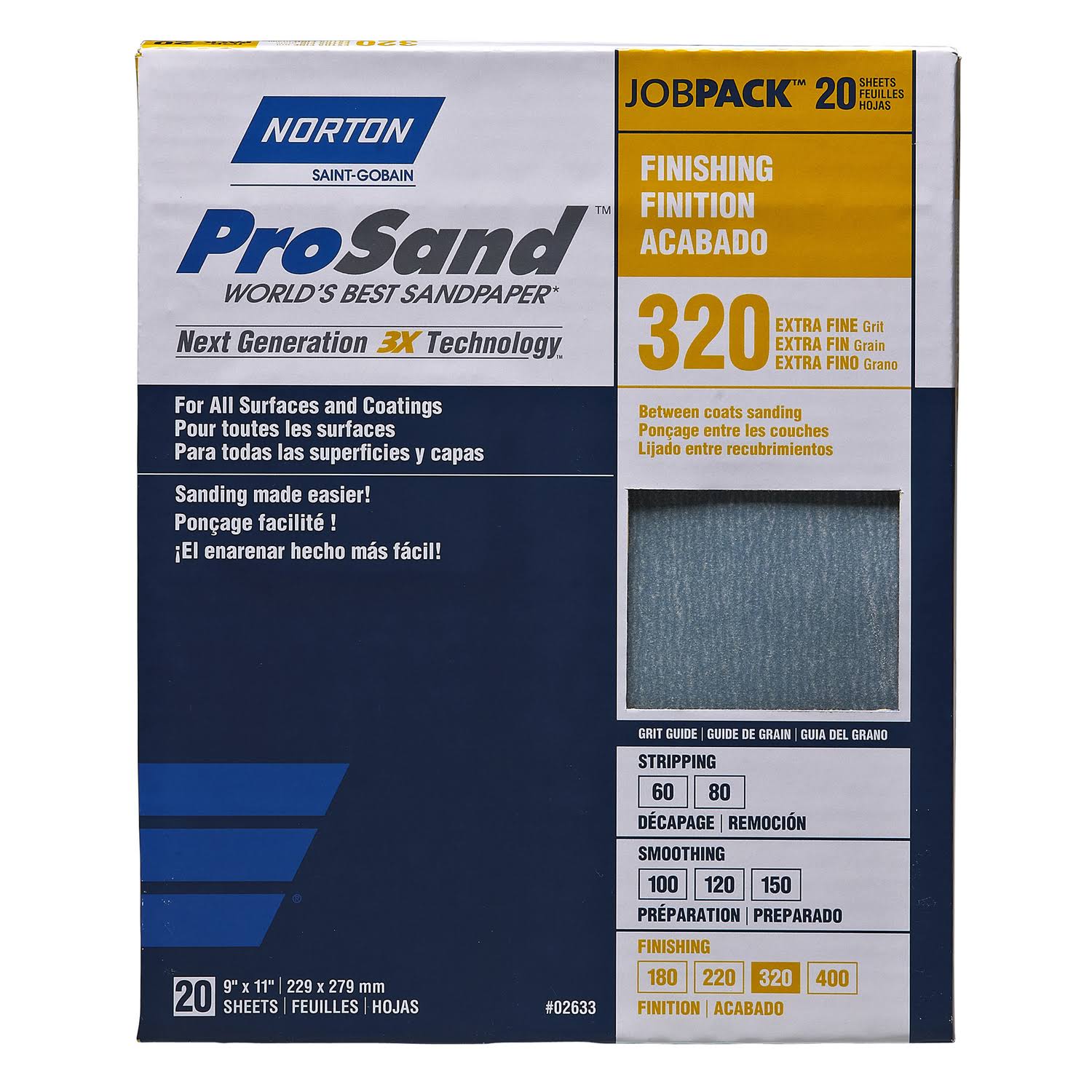 Norton ProSand Sandpaper 320 Grit 11" x 9" 20-Pack.