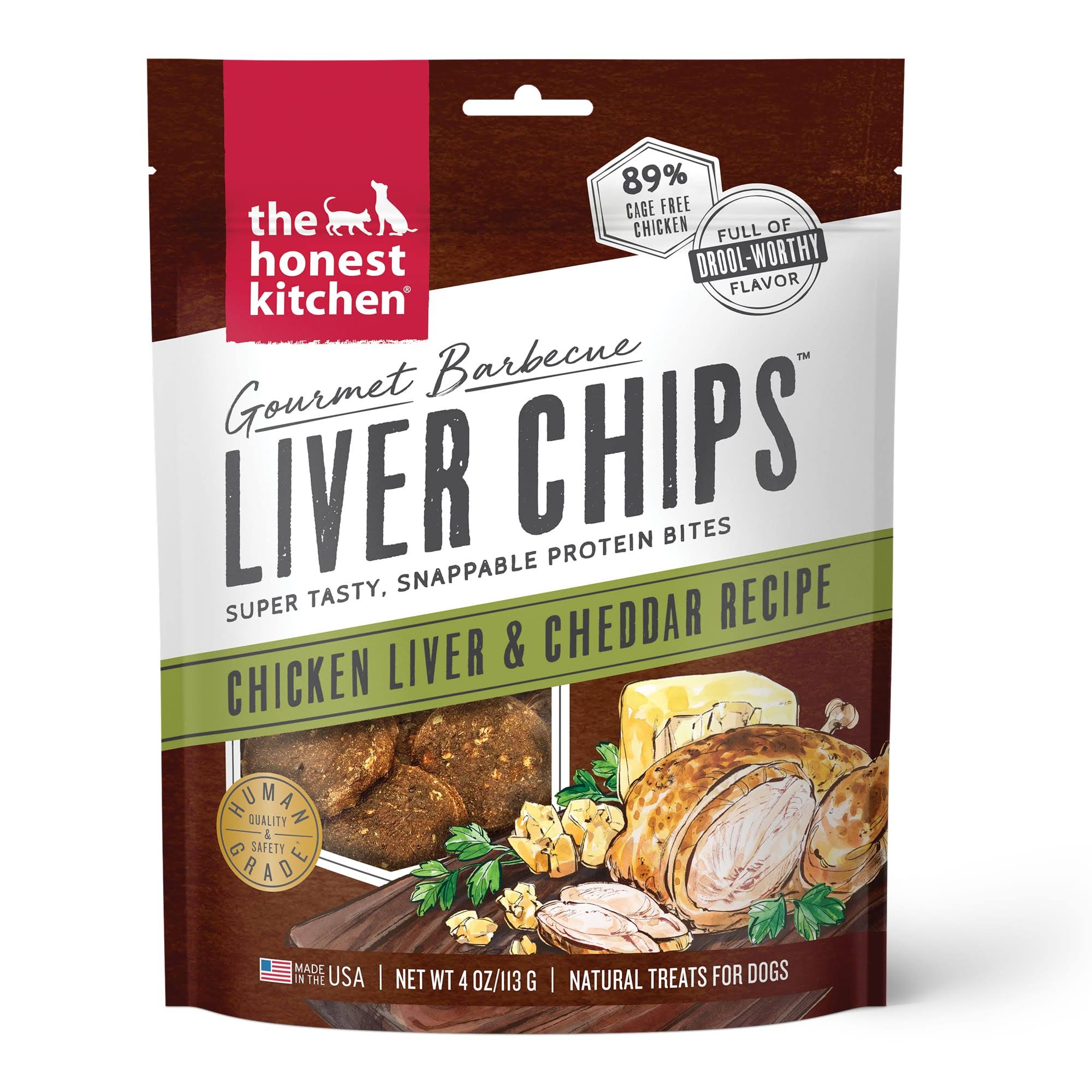 The Honest Kitchen Gourmet Barbecue Liver Chips Chicken Liver & Cheddar Recipe Dog Treats - 4-oz