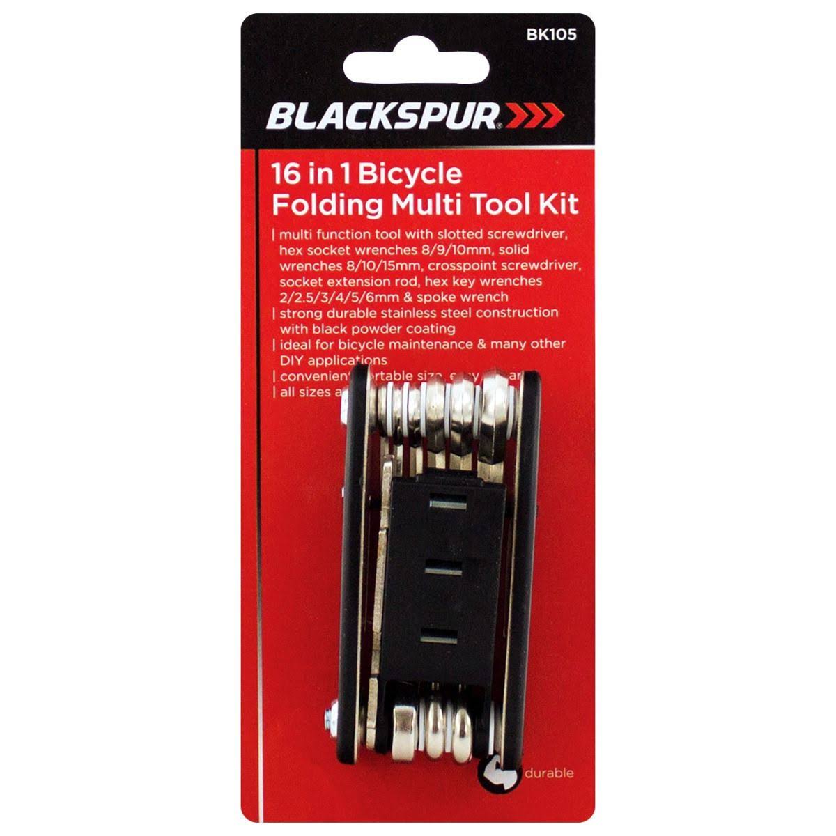 Blackspur 16-in-1 Folding Bicycle Multi Tool Kit, Black