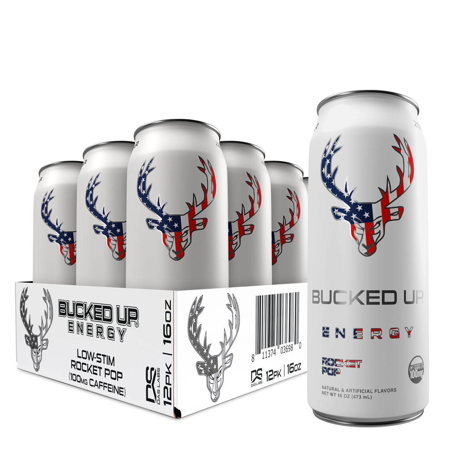 Bucked Up Zero Sugar Energy Drink - Rocket Pop - 12 Cans