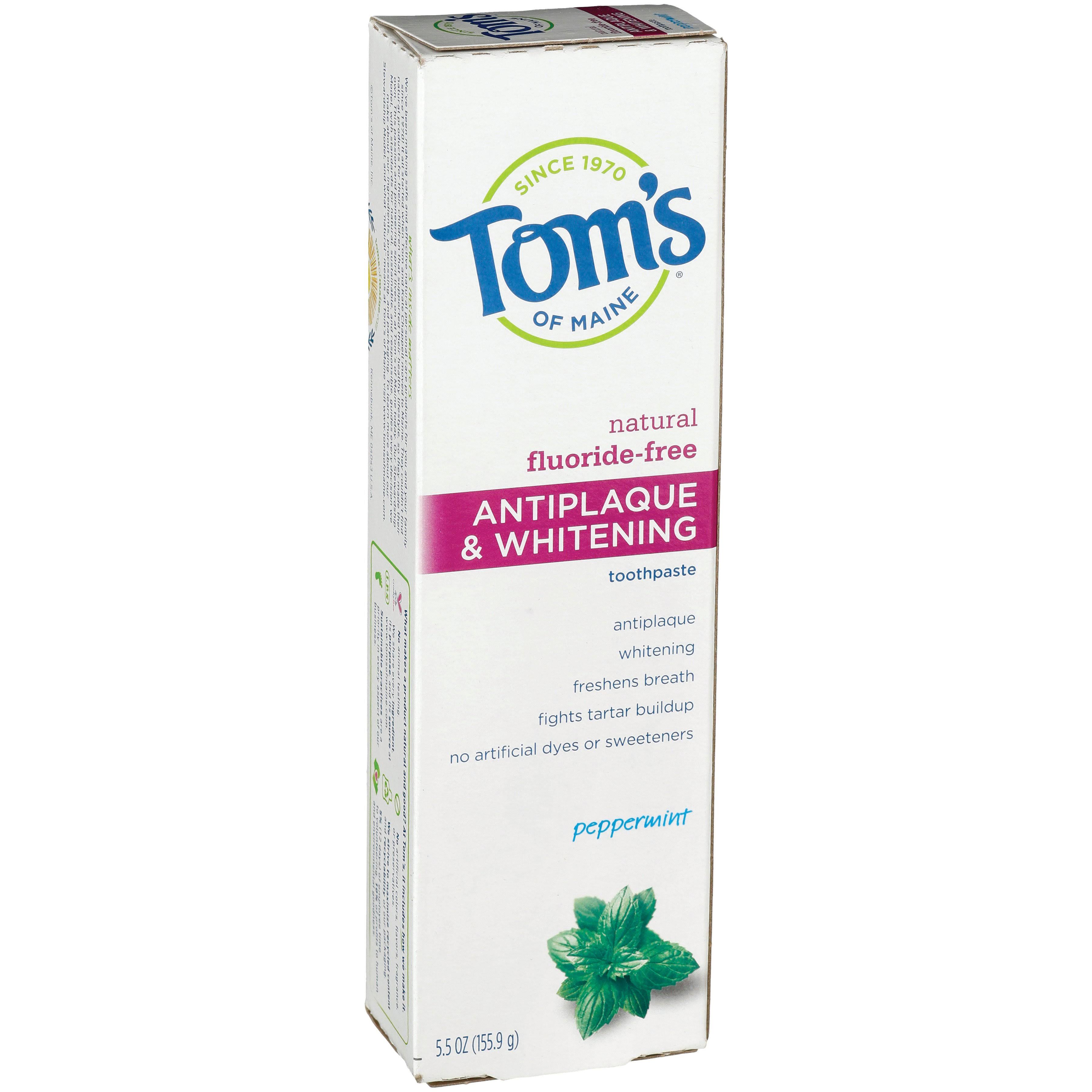 Tom's of Maine Fluoride Free Antiplaque and Whitening Natural Toothpaste - Peppermint, 5.5oz