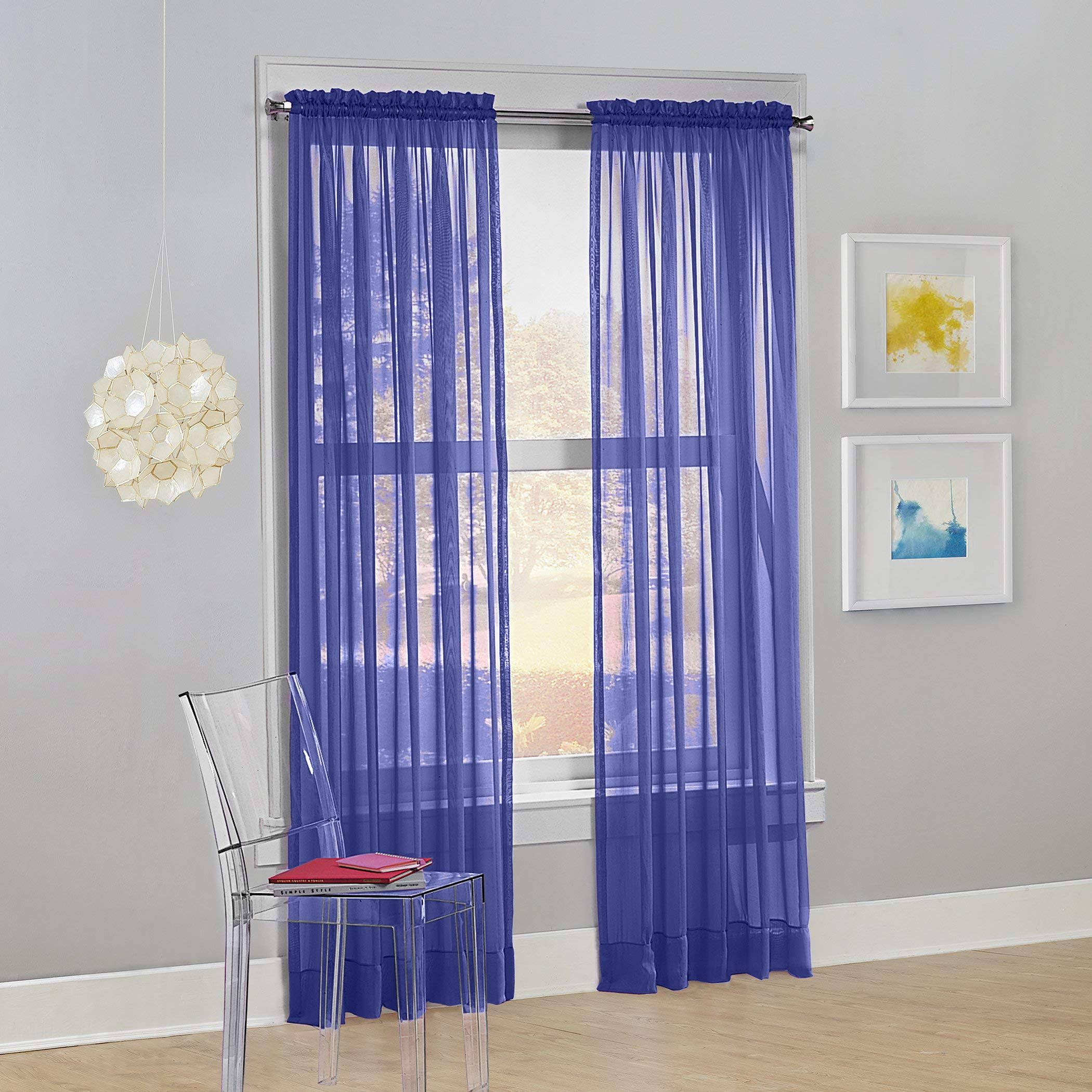 No. 918 Calypso Sheer Voile Rod Pocket Curtain Panel, 59" x 63", Purple