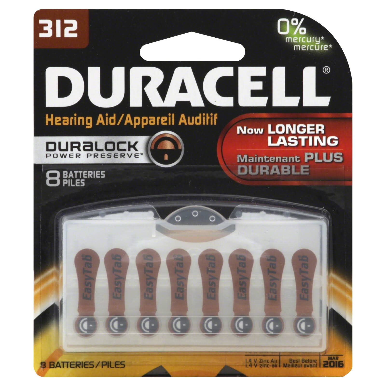 Duracell Batteries, Zinc Air, 312, 8 Pack - 8 batteries