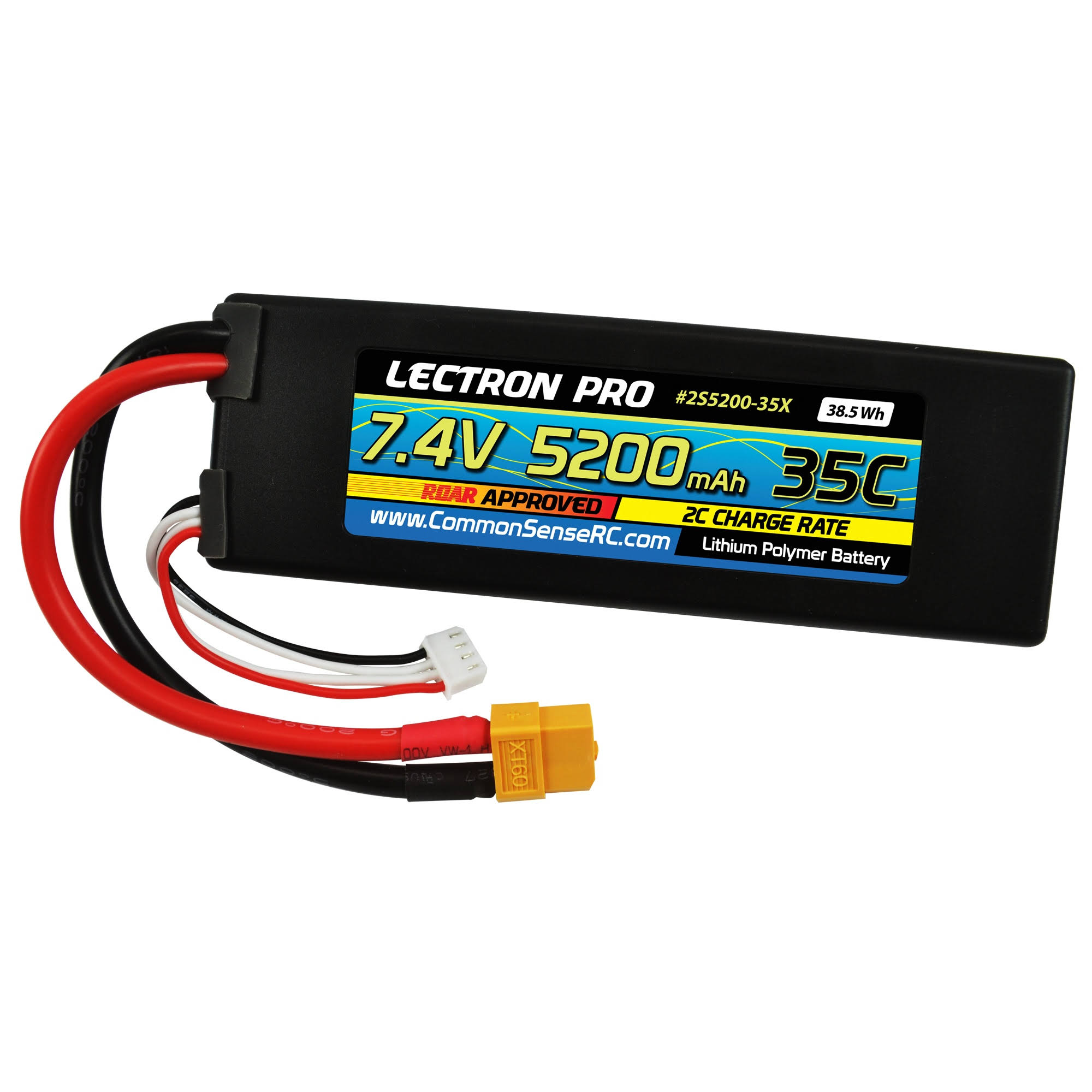 Lectron Pro 7.4V 5200mAh 35C Lipo Battery with XT60 Connector + CSRC