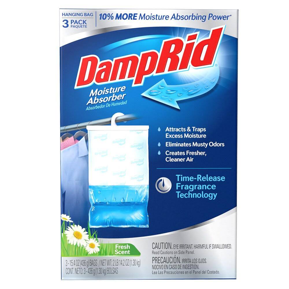 Damprid Moisture Absorber, Fresh Scent, Hanging Bag, 3 Pack - 3 pack, 15.4 oz bags