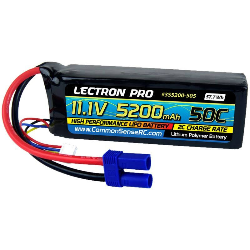 Lectron Pro 50C Lipo Battery - 11.1V, 5200mah, With Ec5 Connector