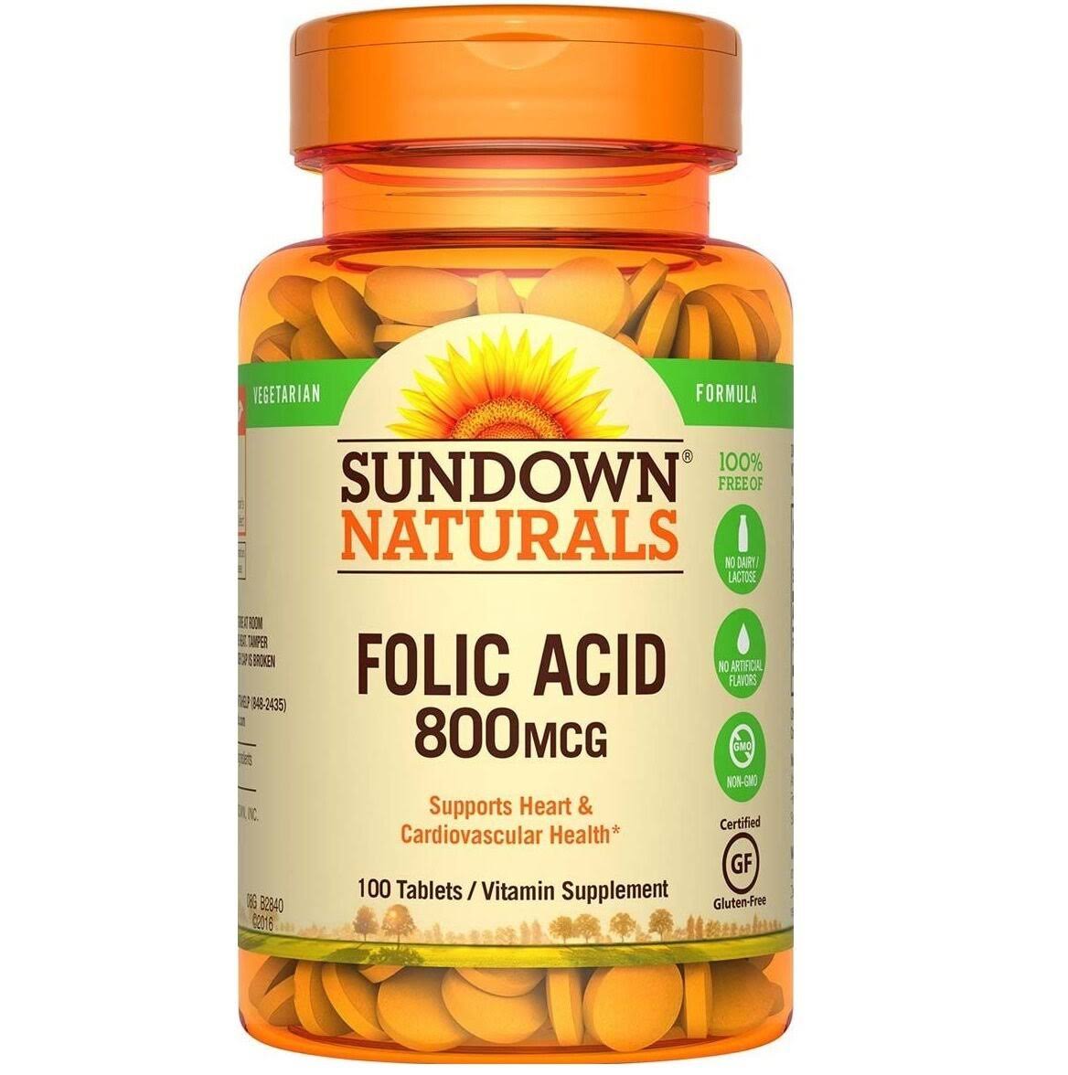 Sundown Naturals Folic Acid - 800 mcg, 100 ct
