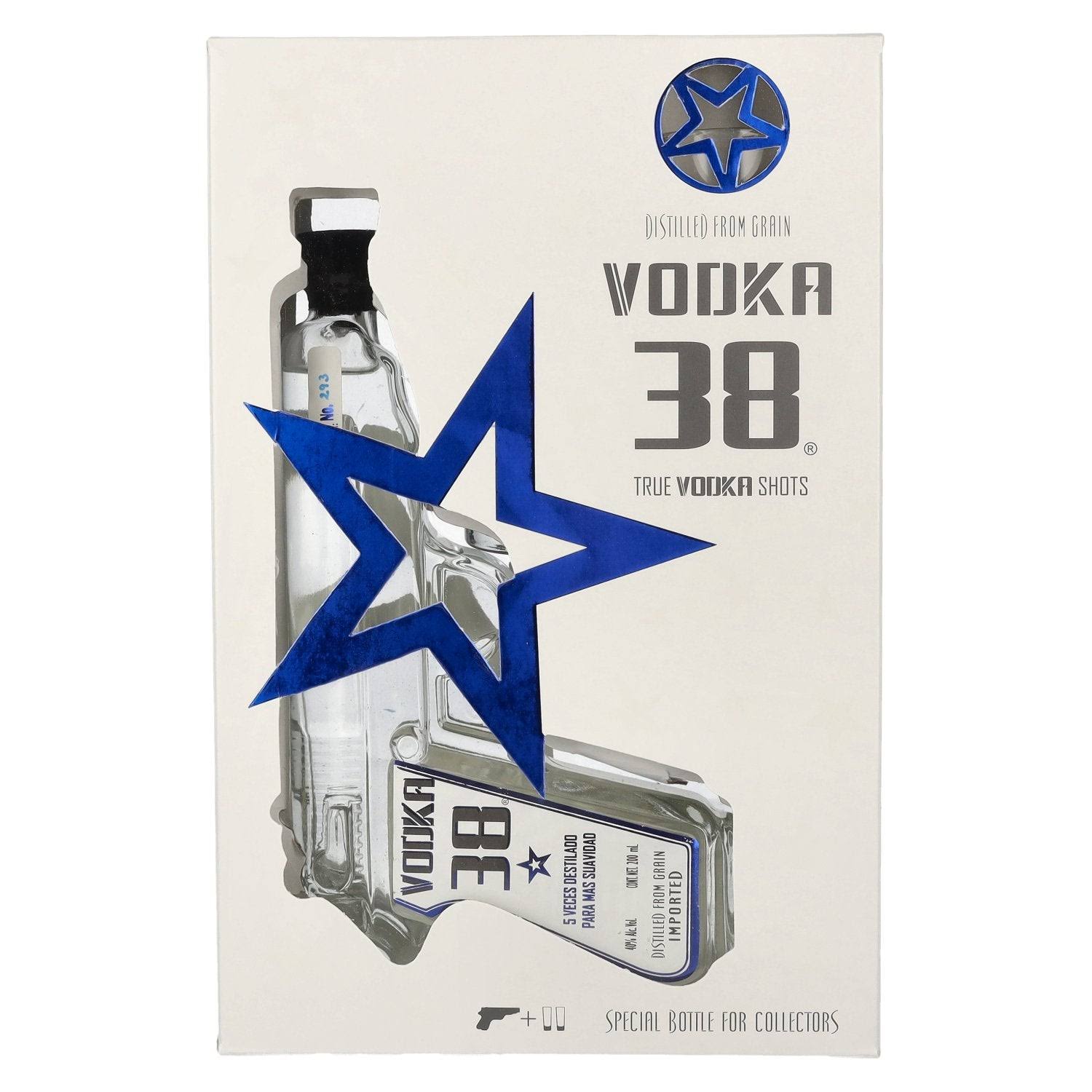 Vodka 38 Pistol 40% Vol. 0,2l With 2 Shotgläsern