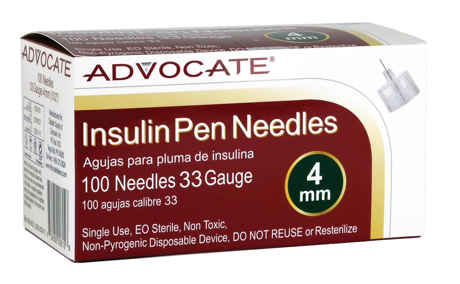 Advocate Insulin Pen Needle - 33g, 4mm, 5/32", 100ct