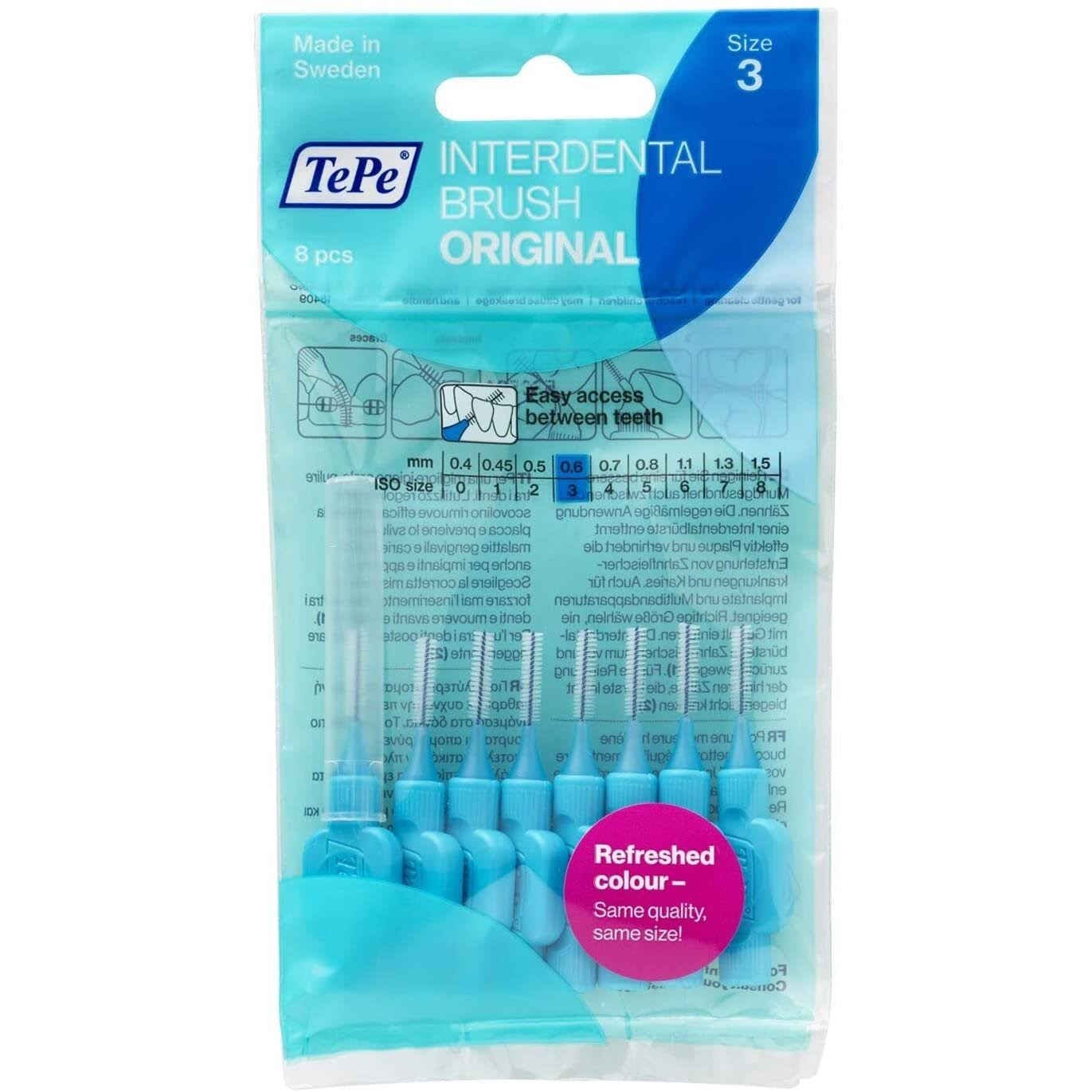 TePe Interdental Brushes Blue Original (0.6mm) / Simple and Effective Cleaning of interdental Spaces / 1 x 8 Brushes