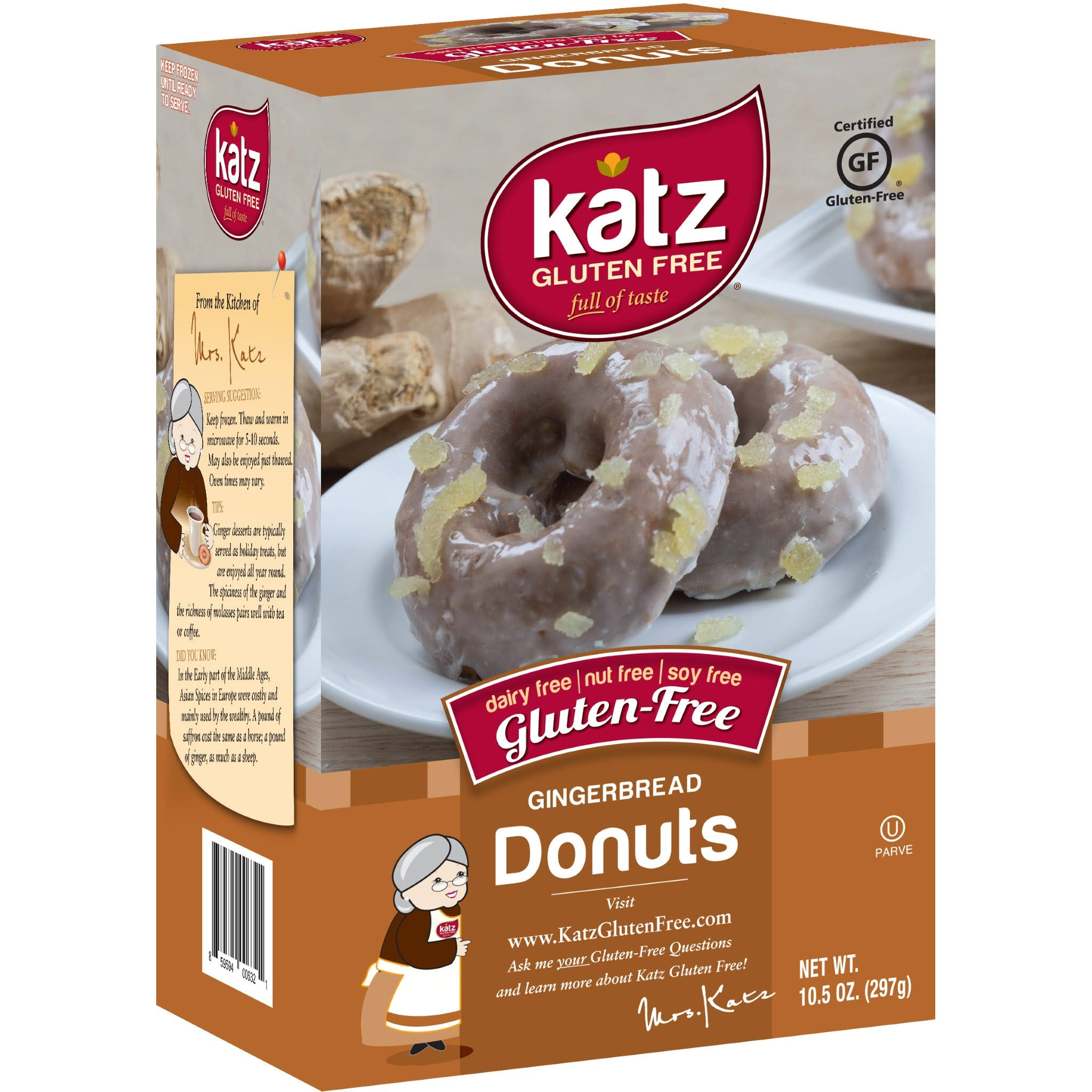 Katz Gluten Free Gingerbread Donuts | Dairy Free, Nut Free, Soy Free, Gluten Free | Kosher (1 Pack of 6 Donuts, 10.5 Ounce)