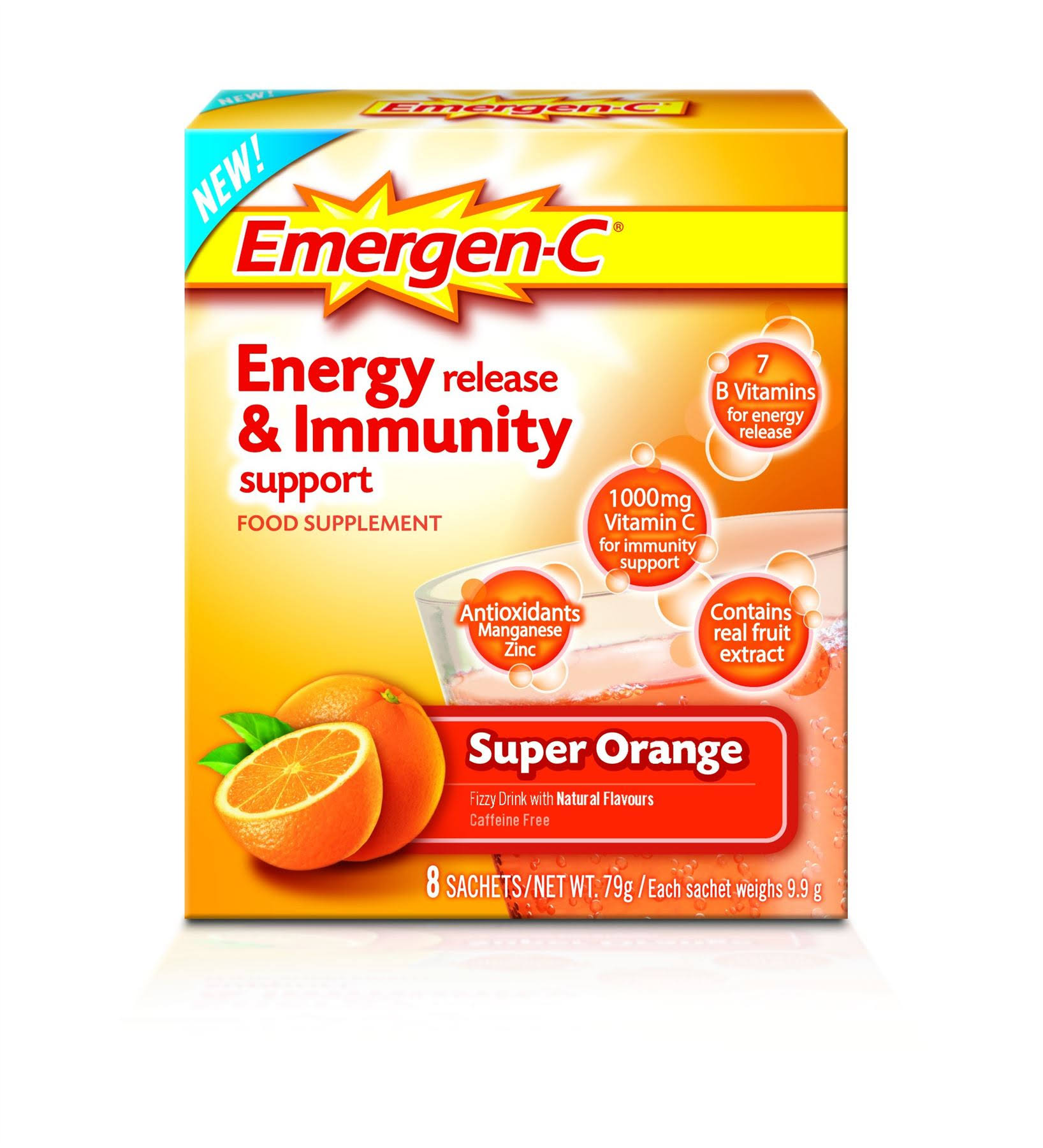 Emergen-C Energy Release & Immunity Support Food Supplement - Super Orange, 8 Sachets, 79g