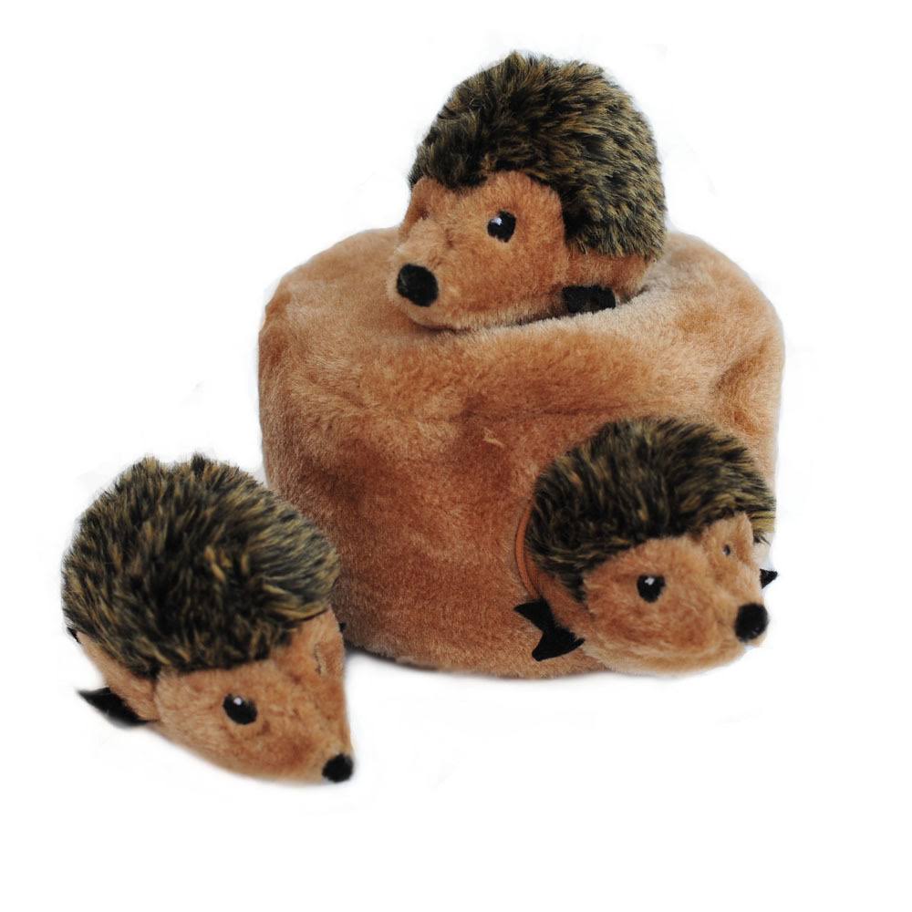 ZippyPaws Burrow Squeaky Hide Seek Plush Dog Toy - Hedgehog Den, Small