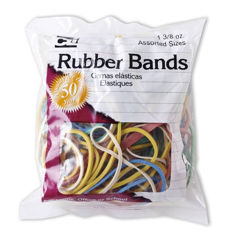 Charles Leonard Rubber Bands - 1 3/8oz Bags, Assorted Sizes and Colors