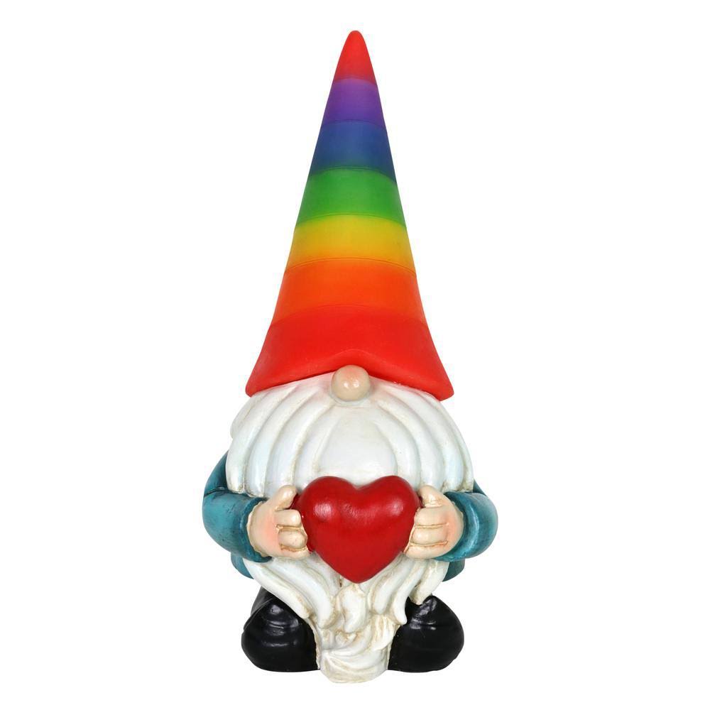 Exhart 5.71 in. x 12.2 in. Gnome Garden Statue, Solar Rainbow Hat