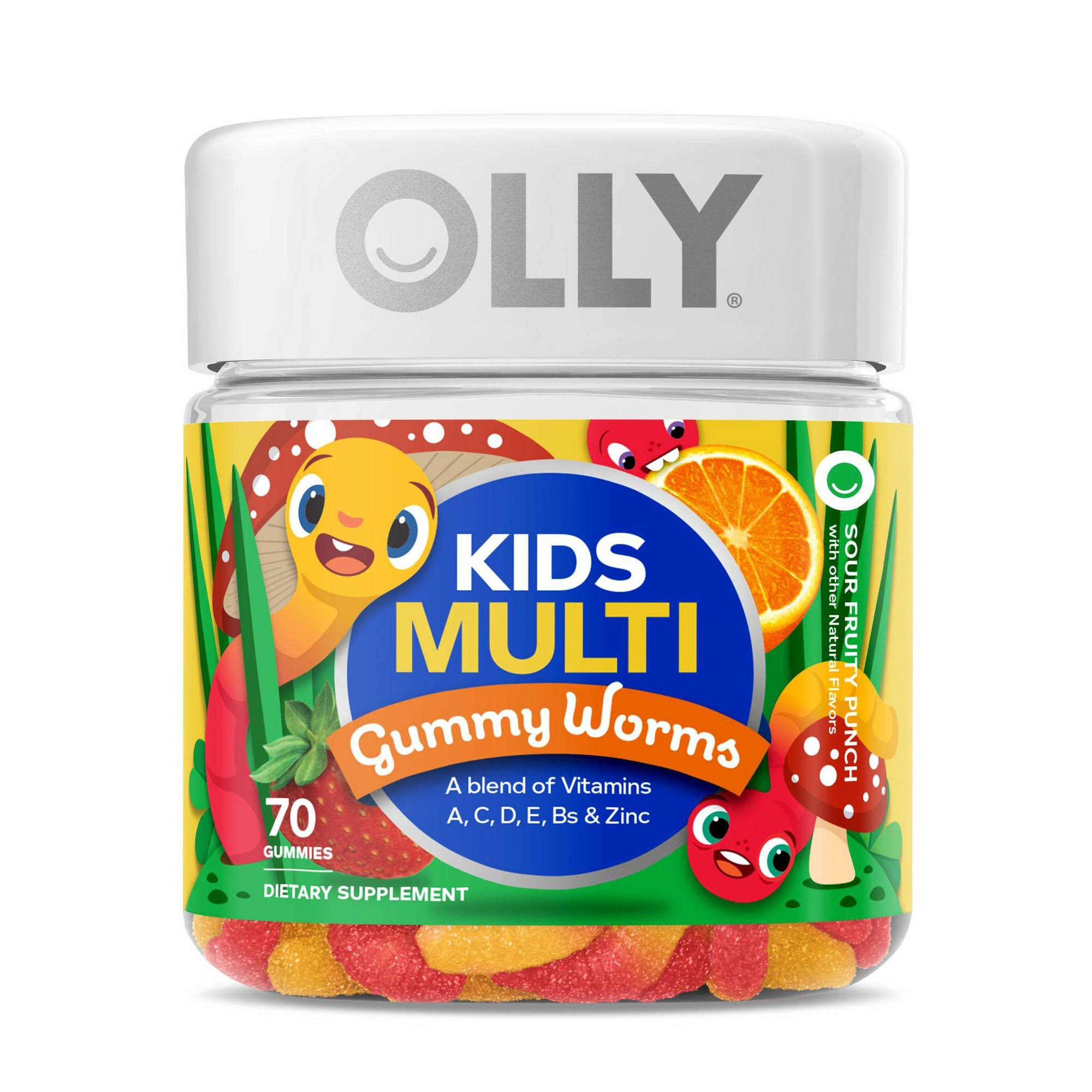 Olly Kids Multivitamin Gummy Worm, Vitamins A, C, D, E, BS & Zinc, 70