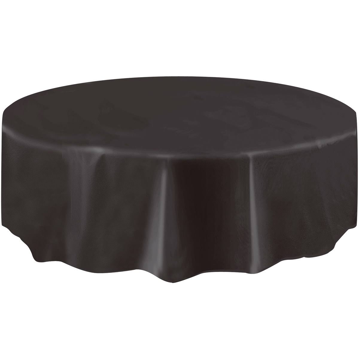 Unique Round Plastic Table Cover - 84", Black