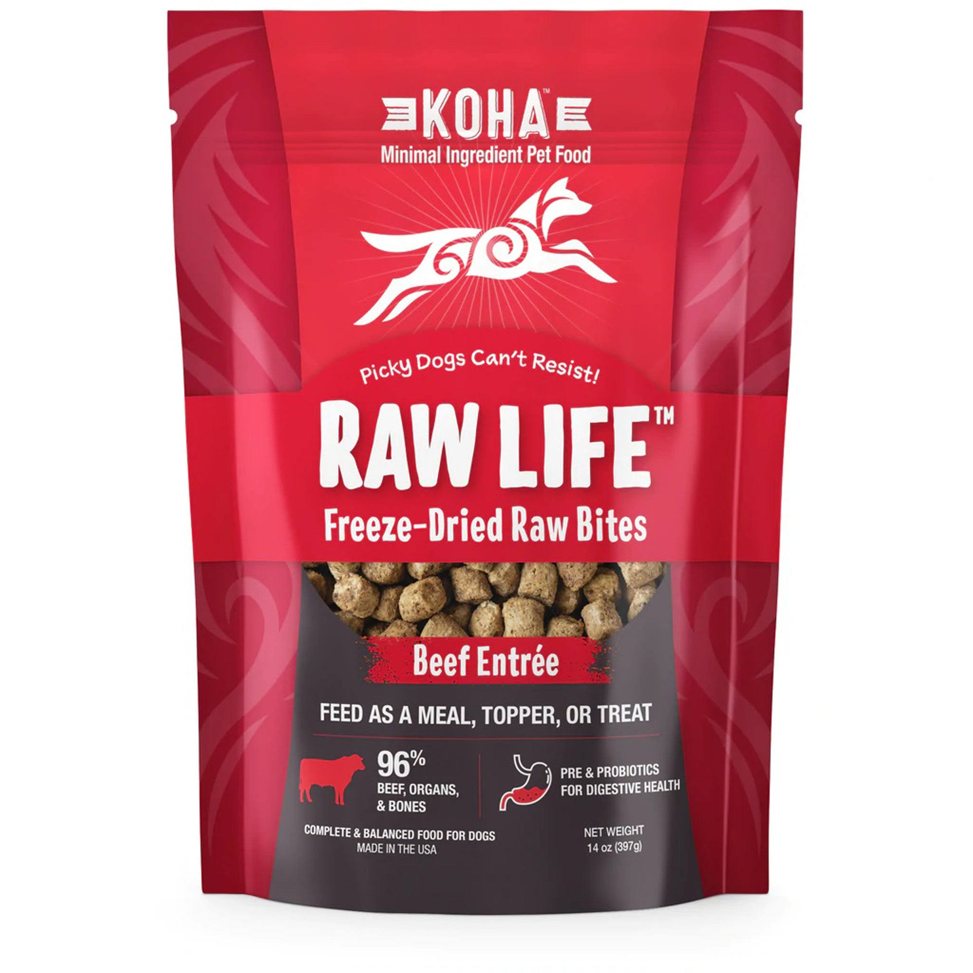 Koha Raw Life Freeze-Dried Raw Bites Beef Entrée For Dogs 14 oz