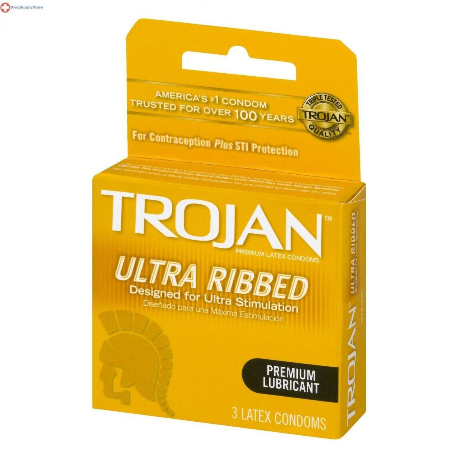Trojan Ultra Ribbed Premium Lubricant Latex Condoms - 3 Pack