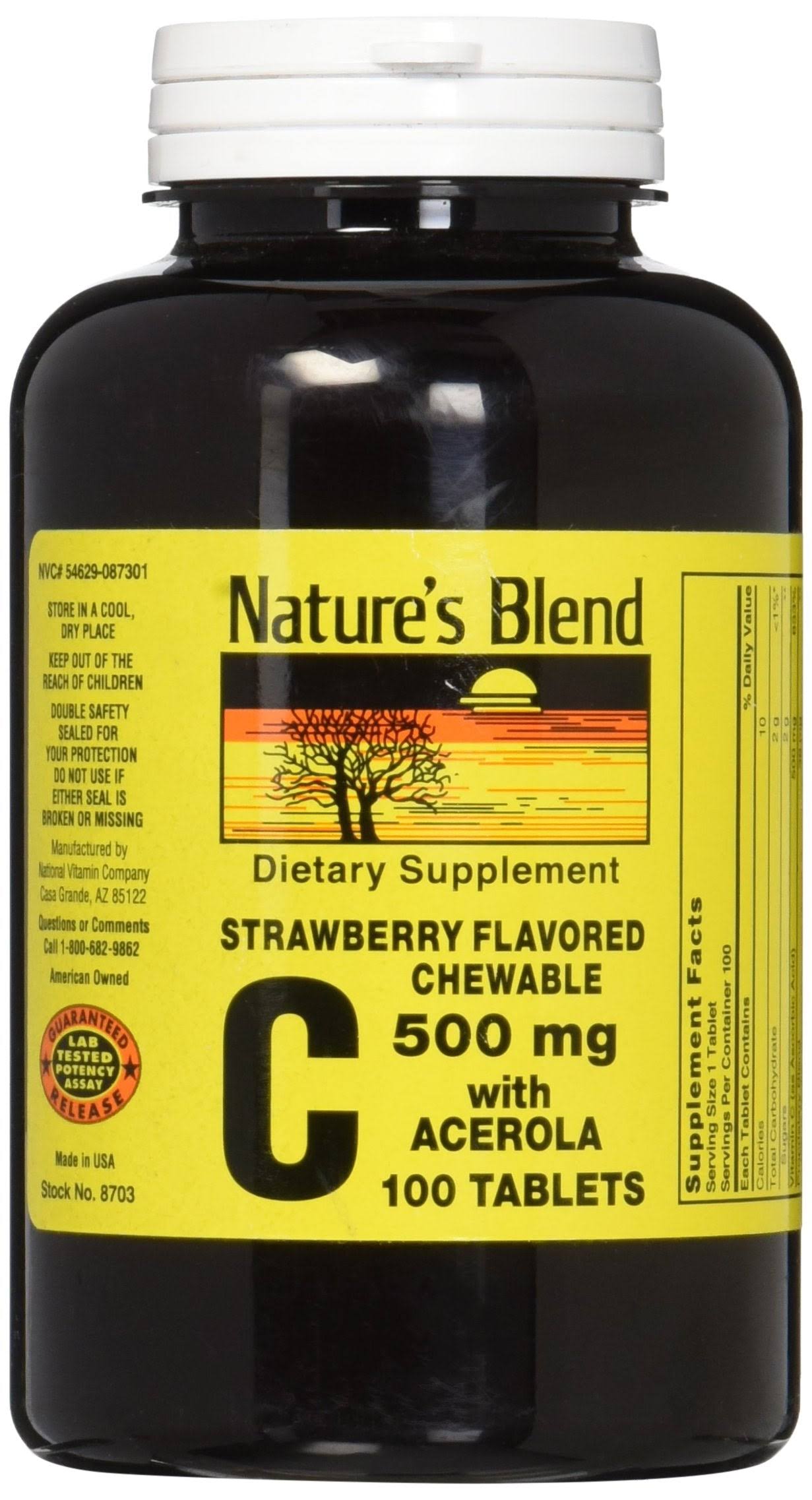 Nature's Blend Vitamin C Chewable Acerola Supplement - Strawberry, 500mg, 100ct
