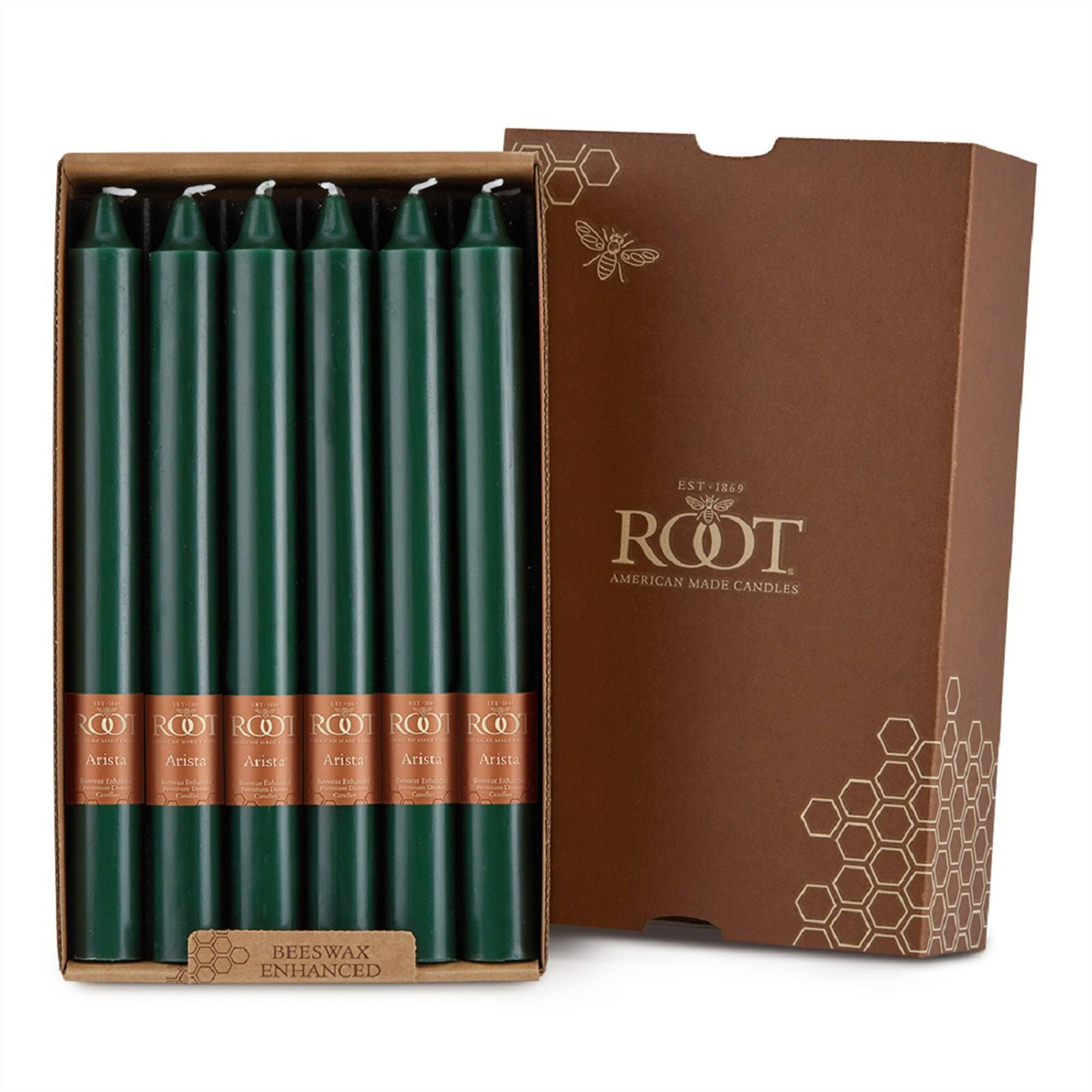 ROOT 9 inch Unscented Smooth Arista Taper Candles box of 12 - Dark Green - 9 x 7/8