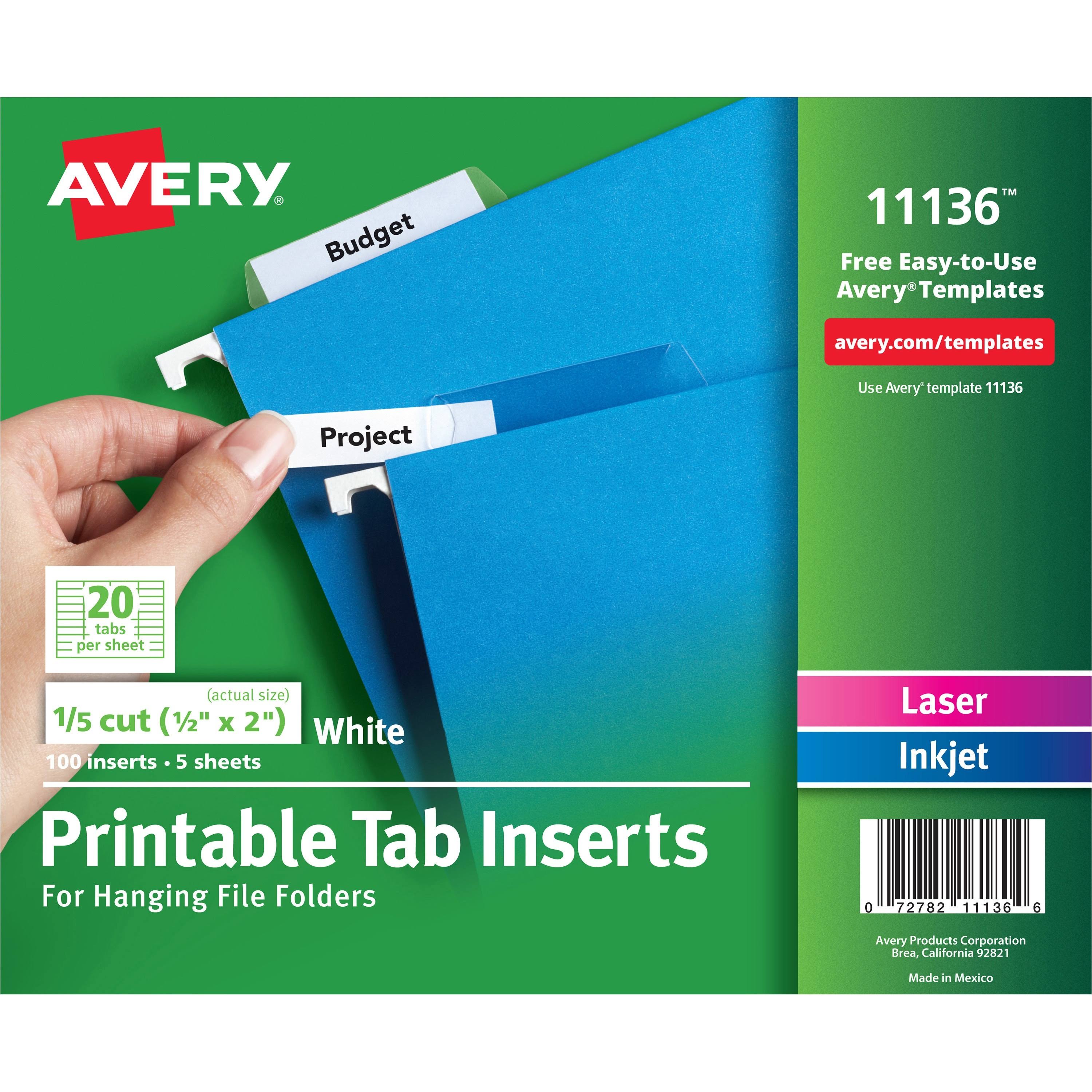 Avery 11136 1/5 Cut WorkSaver Tab Inserts - 5 Sheets, 100pk