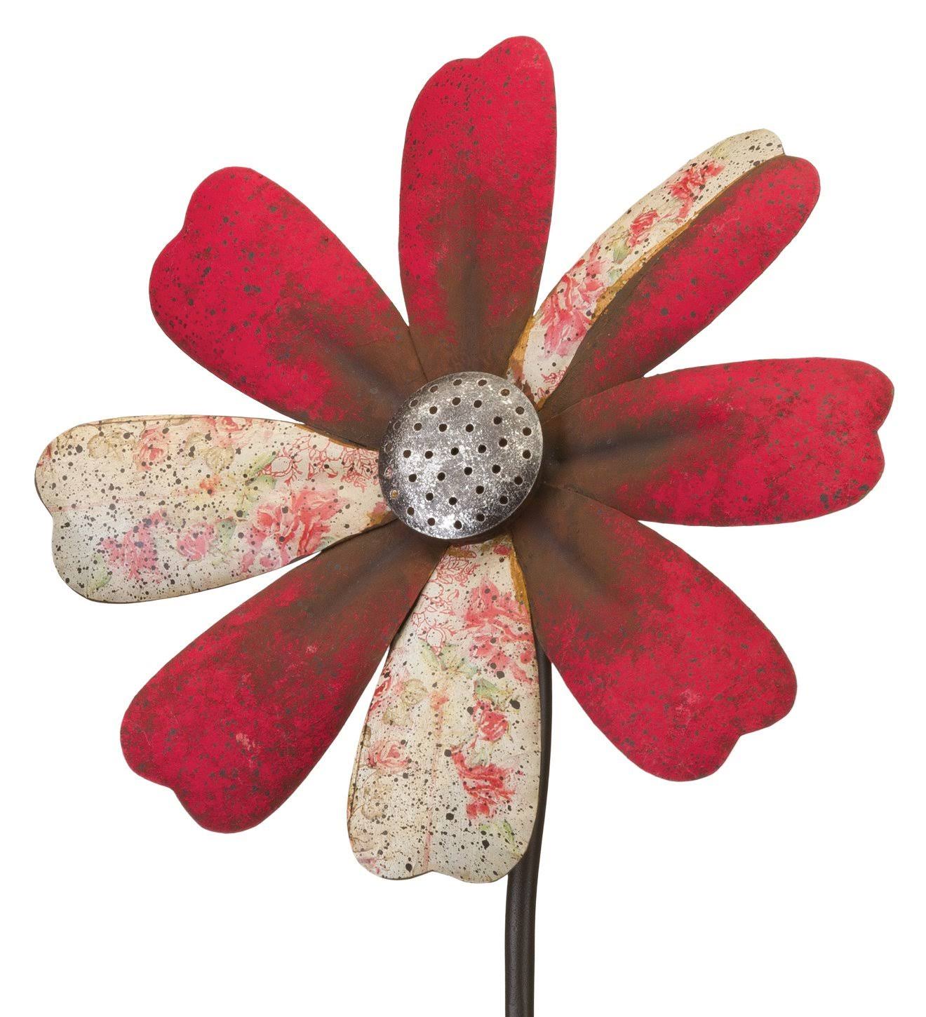 Red Flower Wind Spinner with Stake - 1