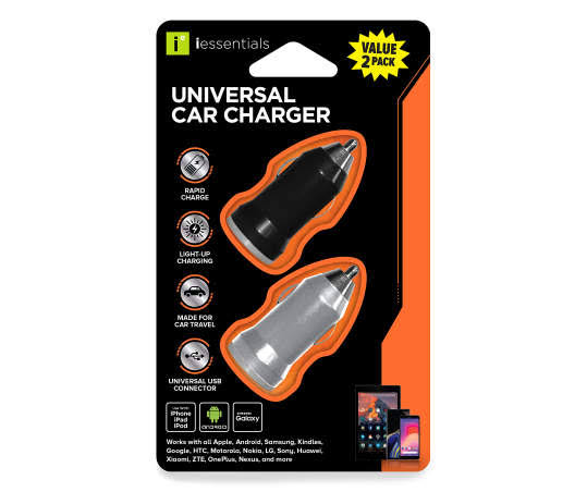 Iessentials - Black & Silver Universal Car Charger, 2-Pack