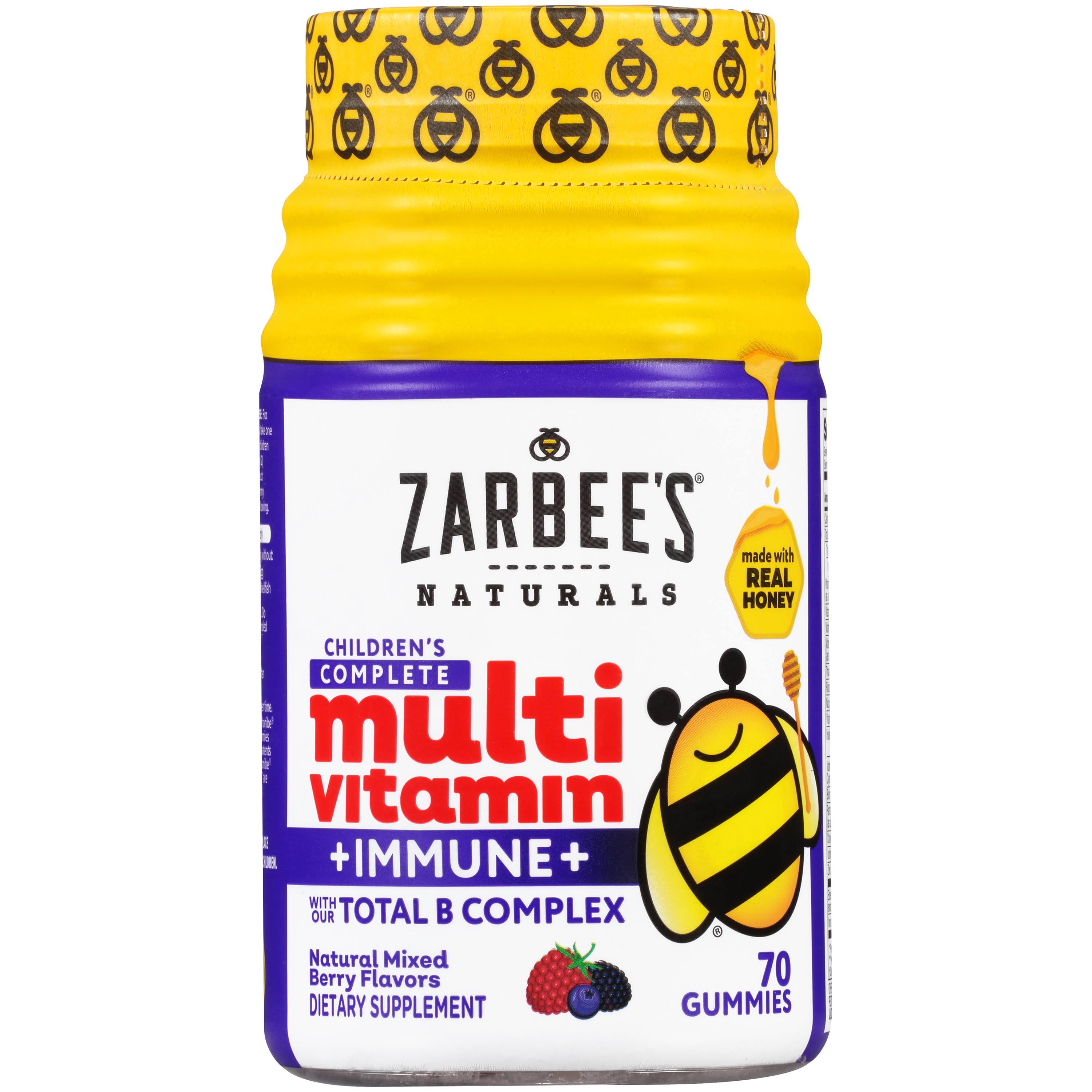 Zarbee's Naturals Children's Complete Multivitamin and Immune Gummies with Our Total B Complex and Essential Vitamins Supplement - Sweetened with Honey, Natural Mixed Berry, 70ct