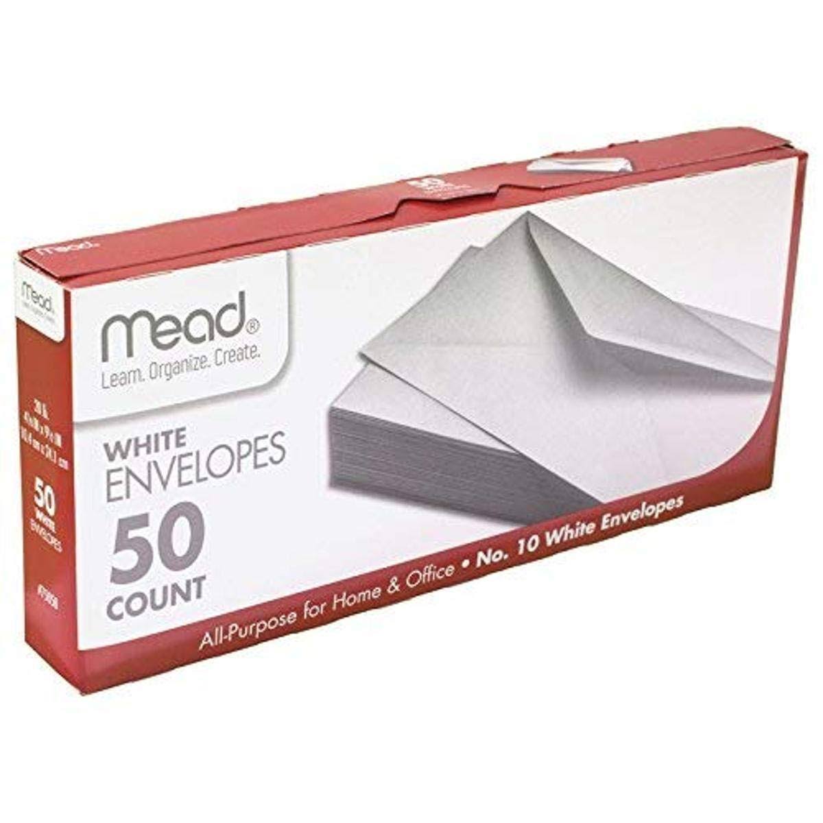 Mead White Envelopes - 4 1/8 in x 9 1/2 in, x50