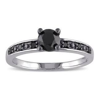 Miadora Sterling Silver 4/5ct TDW Black Diamond Solitaire Ring (Size: 10.5), Women's, White