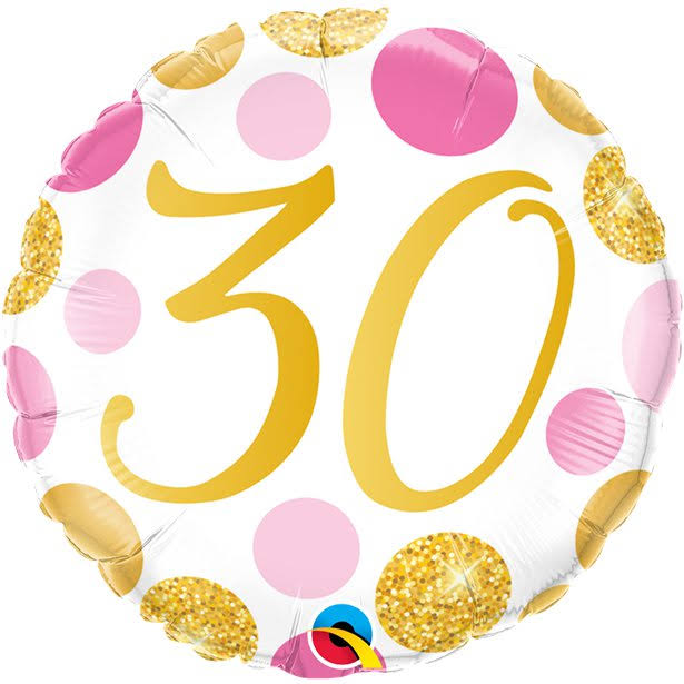 18" Pink & Gold Dots 30th Birthday Foil Balloon