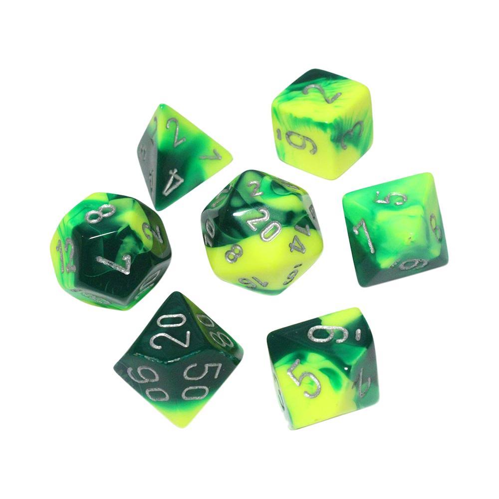Chessex Gemini Poly 7 Set: Green - Yellow/silver