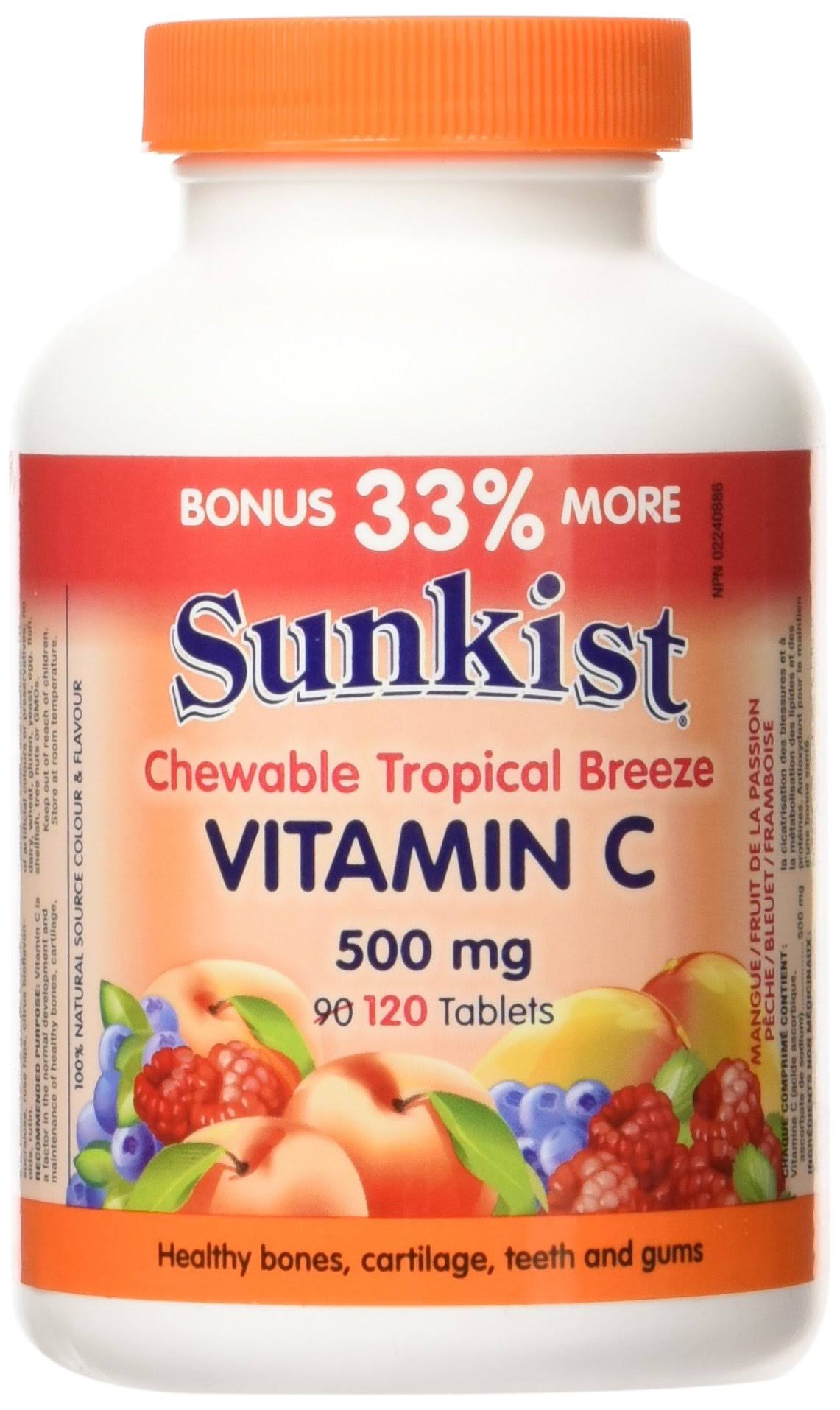 Sunkist Vitamin C Chewable - Orange, 500mg