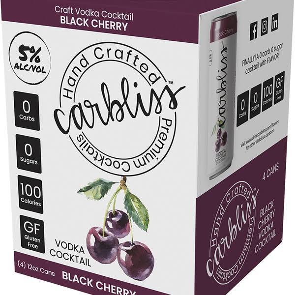 Carbliss Black Cherry Craft Vodka Cocktail - 4 ct