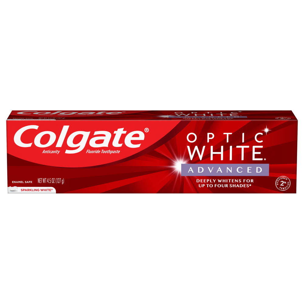 Colgate Optic White Toothpaste, Anticavity Fluoride, Sparkling White, Advanced - 4.5 oz